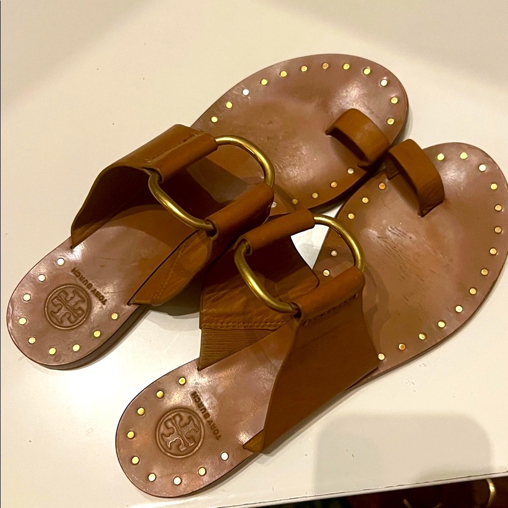 Tory Burch Ravello Studded Brown Leather Sandals - Picture 2 of 10